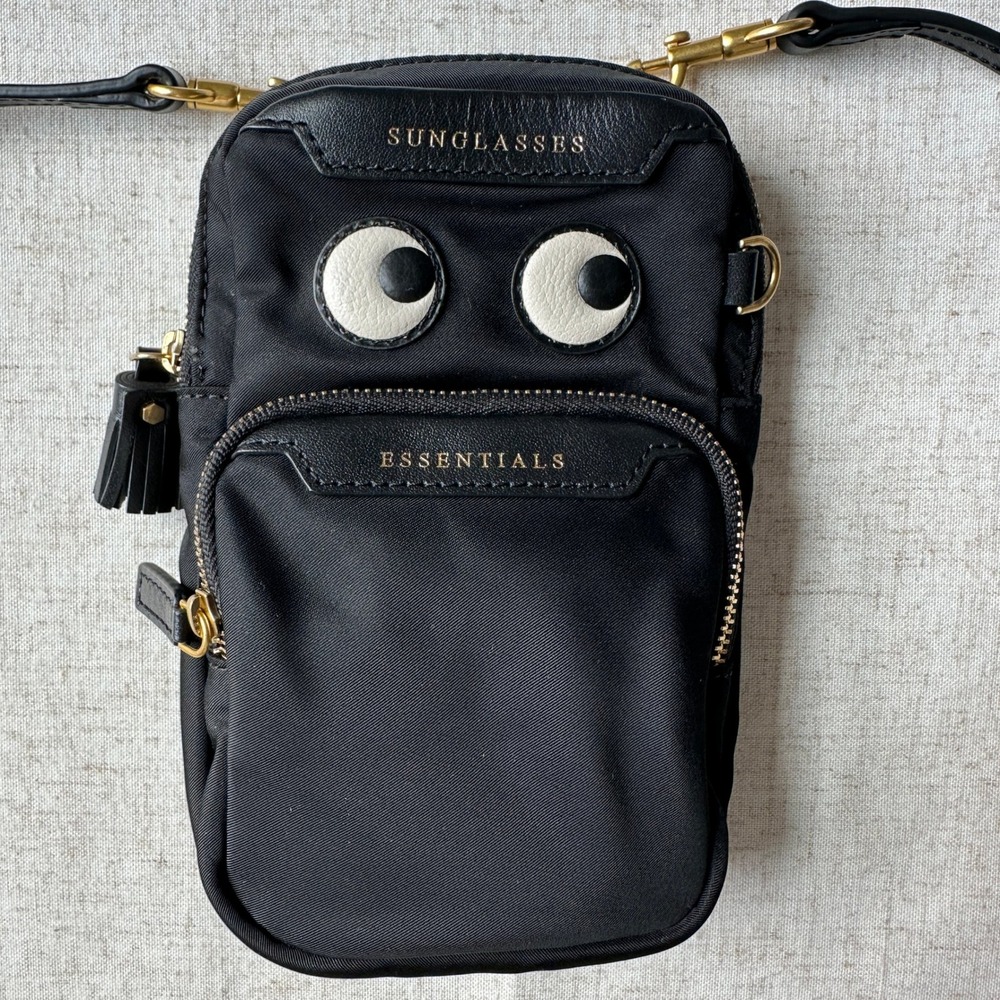 Anya Hindmarch Eyes Essentials Crossbody Pouch Black Nylon Leather Phone Bag - Picture 3 of 14